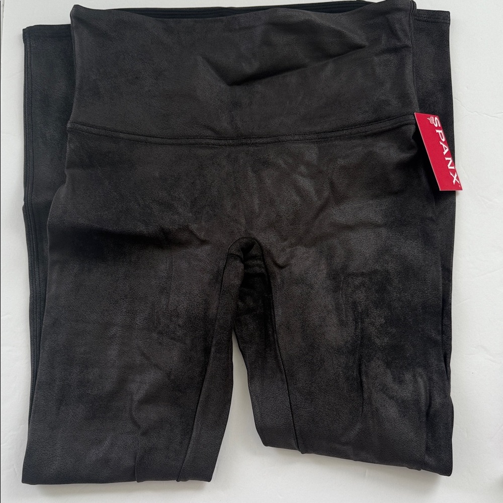 SPANX Jet Black Faux Leather Fleece Lined Shaping Leggings